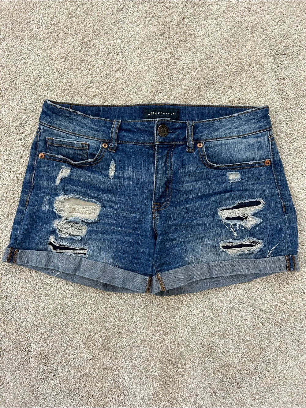Aeropostale Women's Ripped Denim Shorts - Blue